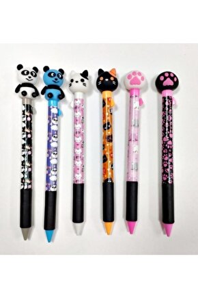 Sevimli Kedi Ve Panda Figürlü 0.7 Uçlu Kalem 6lı Set