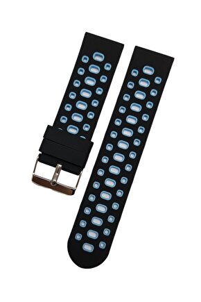 Akıllı Saat İçin 22mm Mavi Desenli Siyah Silikon Saat Kordonu 256