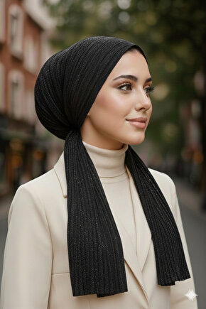 Siyah Gümüş Işıltılı Eşarp Bone