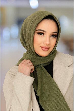 Haki Kapüşonlu Çıtçıtlı Şal