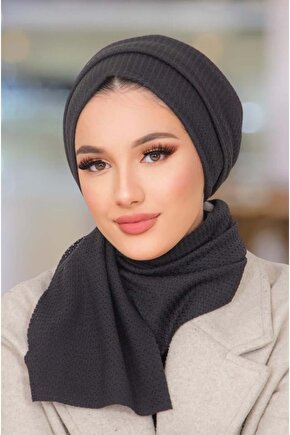 Siyah Triko Atkılı Tesettür Bone