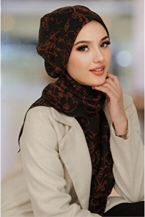 Siyah Kahve Desenli Tesettür Bere