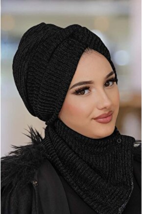 Siyah Triko Kışlık Burgu Bone Ve Etol Takım