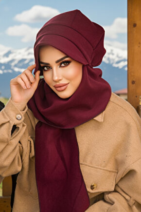 Bordo Hazır Atkılı Tesettür Şapka