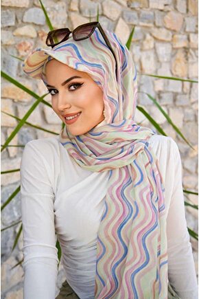 Soft Renkler Geometrik Desen Kepli Bandana Şapka Şal
