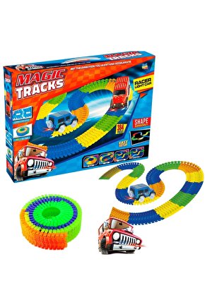 Magic Trucks 384 Parça Raylı Pist - Raylı Araç Oyuncak - Tren Oyuncak - Renkli Araç Yolu - Pist Set