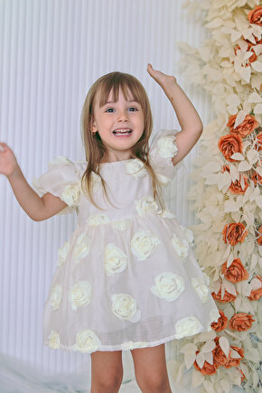 Kız Bebek Kız Çocuk Doğum Günü Parti Düğün Elbise Kısa Kol Tüllü Tütülü Tütü Astarlı