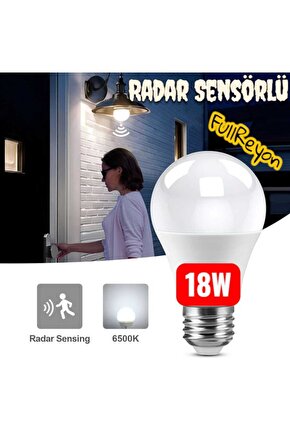 18 Watt Hareket Sensörlü E27 Duy Led Ampul Gece Sensörlü Beyaz IŞIK 18 Watt 1620LM Led Ampul