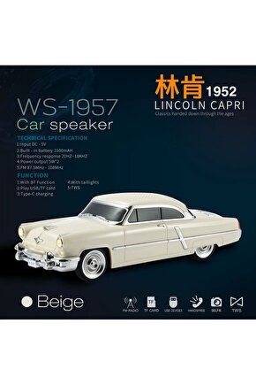1952 LİNCOLN CAPRİ ŞARJLI BLUETOOTH SPEAKER KABLOSUZ LED IŞIKLI HOPARLÖR FM RADYO SD KART USB