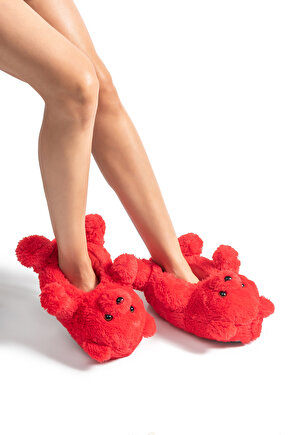 Teddy Kadın Hayvanlı Panduf Kırmızı 3641