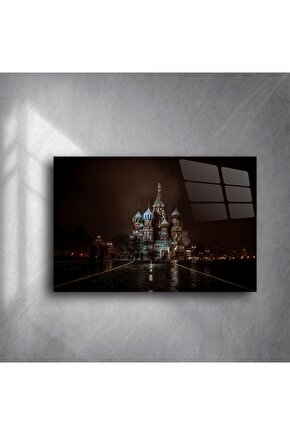 Gece Işıltılı St. Basil Katedrali Cam Tablo