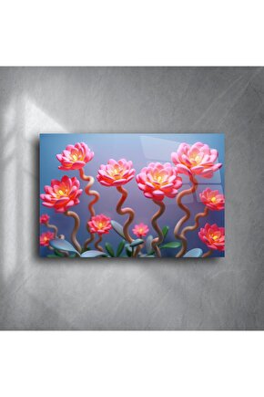 Pembe Lotus Çiçekli Cam Tablo