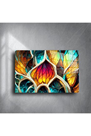 Renkli Cam Desenli Yaprak Soyut Tablo