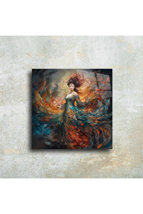 Kadın Melek Cam Tablo Duvar Dekoru