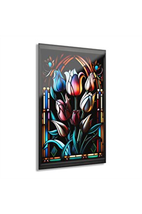 Renkli Lale Cam Tablo Duvar Dekoru