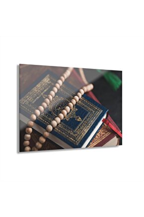 Kuran - ı Kerim ve Tesbih Cam Tablo Duvar Dekoru 3