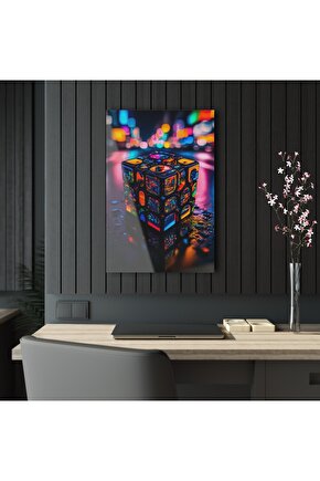 Rubik Küp Cam Tablo Duvar Dekoru