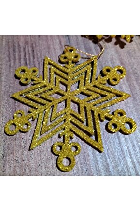 8x8 Cm Sarı 12 Li Kar Tanesi Figürlü Sarı Renkli Yılbaşı Ağacı Ve Hediye Süsü Model2