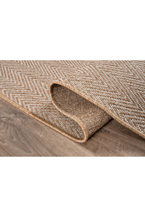 Srz-0408 Beyaz Kahve Balık Sırtı Jüt Tabanlı Hasır Dokuma Örme Bohem Antialerjik Halı Kilim