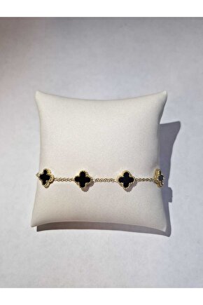 Siyah 4 Yapraklı Yonca Bileklik