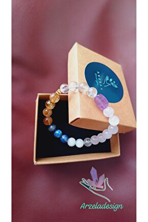 Dogal Taş Bileklik Zihin Duruluğu Kristal Kuvars ve Sitrin Birlikteliği  6mm AA Kaliteli  Kristal