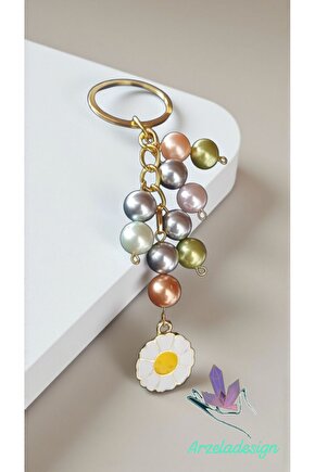 Boncuk Papatya Anahtarlık  Sedef Boncuk Inci