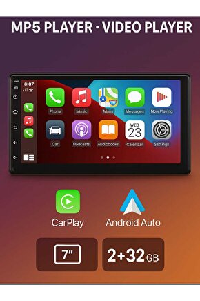 7 Inç Carplay Li 2 Gb Ram 32 Gb Hafıza Android Dauble Oto Teyip Wi-fi Youtube Google