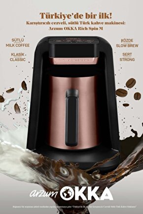 Okka Rich Spin M Çelik Cezveli Sütlü Türk Kahve Makinesi 5 Fincan Kapasiteli Bakır - OK0012OK0018