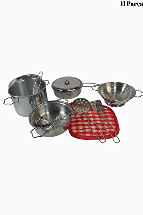 Oyuncak 11 Parça Metal Emaye Tencere Ve Tava Seti Paslanmaz Tava