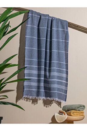 LCW HOME İndigo Çizgili Saçaklı Pestamal Havlu 90x165 Cm