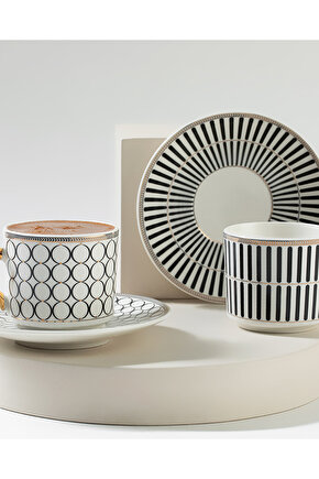 Rabecca New Bone China Kahve Fincan Takımı 4 Parça 2 Kişilik Siyah