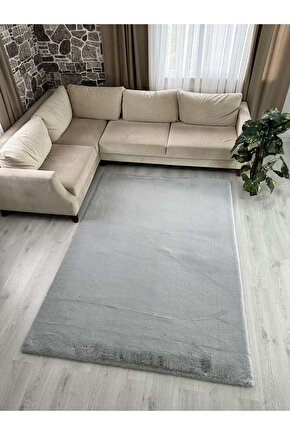 Modern Tavşan Tüyü Yumuşacık Tüy Dökmez Peluş Halı Gri