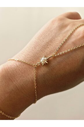 Kuzey Yıldız Figürlü Zirkon Taşlı Gold Zincir Şahmeran