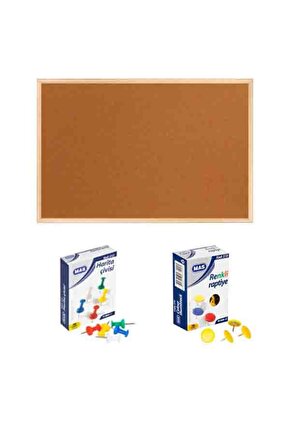 60x90 cm Ahşap Çerçeve Mantar Pano + 1 Paket Harita Çivisi + 1 Paket Raptiye  PAN116