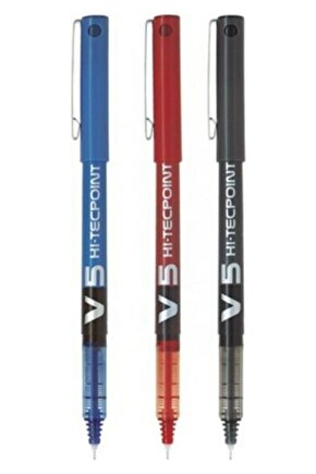 V5 Hi-Tecpoint İğne Uçlu Roller Kalem Mavi Siyah Kırmızı 3 Adet