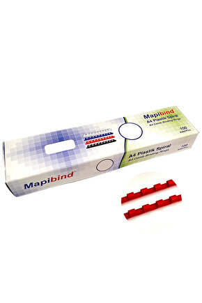 MAPİBİND 8MM PLASTİK SPİRAL KIRMIZI 100 AD.