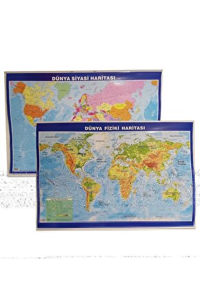 Dünya Siyasi Fiziki Haritası Çift Taraflı 70x100 cm