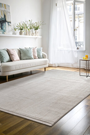 Yalın Microfiber Bukle Dokuma Halı Antre Hol Kesme Halı Yolluk 5771 Krem