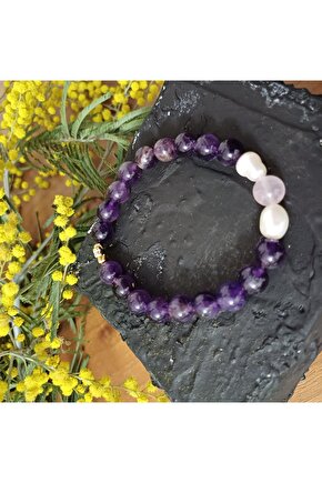 Doğal Taş Ametist Bileklik Pozitif Enerji ve Koruma Bilekligi 8mm