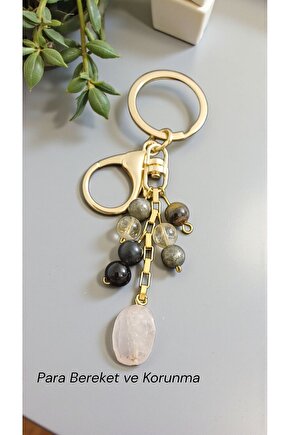 Doğal Taş  BEREKET ANAHTARLIĞI  (KUVARS SİTRİN PIRIT OBSIDYEN SUNGIT)