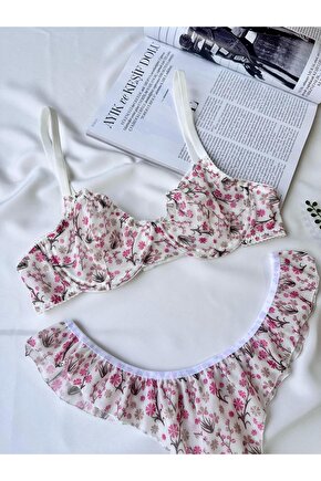 Flower Dream Tül Fırfırlı Bralet Sütyen Takımı