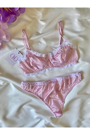 PEMBE KARELİ SÜTYEN TAKIMI