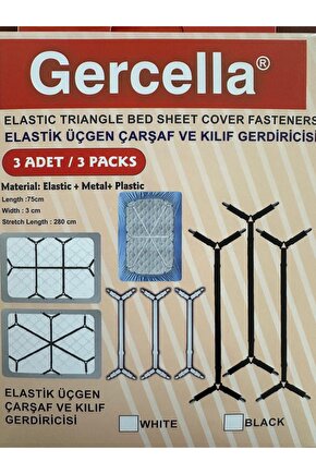 ELASTİK ÜÇGEN ÇARŞAF VE KILIF GERDİRİCİSİ VE ÇARŞAF TUTUCUSU UZUN TİP SİYAH