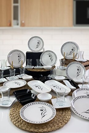 Siyah Beyaz Kahvaltı Takımı 12 Kişilik 50 Parça
