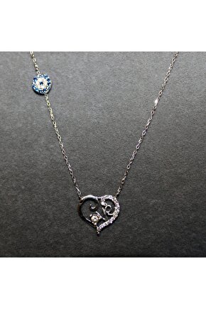 Taşlı Love Kalp Kolye