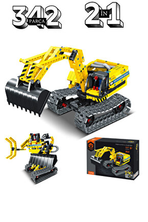 Oyuncak 342 Parça Mekanik Kontrollü Ekskavatör ve Robot 2in1 Lego Seti Mechanical Master
