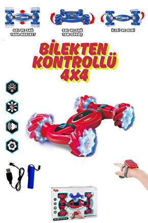 Oyuncak Bilekten Kontrollü Şarjlı 2.4G Işıklı Ve Müzikli Bileklik Kumandalı Akrobat Araba