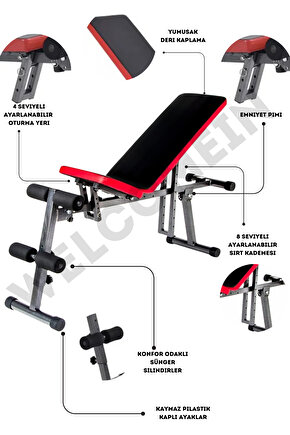 Ev ve Spor Salonlarına Uygun Çok Fonksiyonlu Katlanabilir Ağırlık Ve Mekik Sehpası Fitness Kardiyo