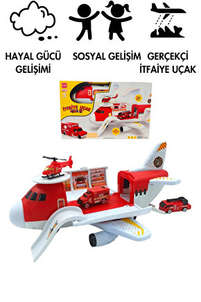 Oyuncak İtfaiye Uçak 3 Adet İtfaiye Araçlı Garajlı Uçak 35cm. Jumbo Boy