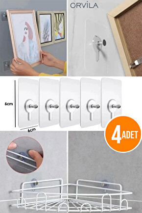 4 Adet Kendinden Yapışkanlı Tablo Askısı - Çok Amaçlı Yapışkan Vida Çivi